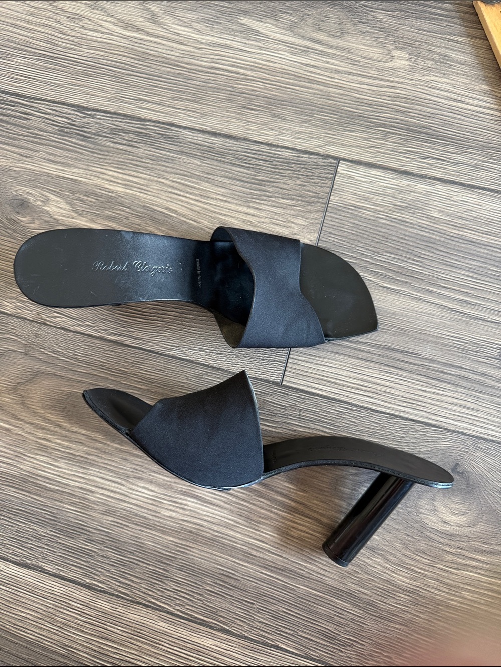 Robert Clergerie Paris Black Satin Mule Heels Made in France EU 41 US 10